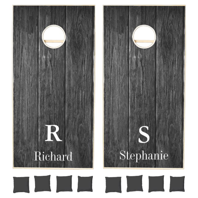 Monogram Name Rustic Wood Family Elegant Trendy Cornhole Set (Set)
