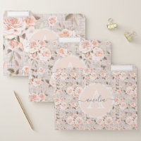 Monogram Name Rustic Wood & Vintage Roses Romantic