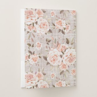 Monogram Name Rustic Wood & Vintage Roses Romantic Pocket Folder | Zazzle