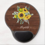 Monogram Name Rustic Wood Yellow Sunflower Gel Mouse Pad<br><div class="desc">A rustic wood and watercolor sunflower gel mousepad. Lovely for yourself,  for a gift or for a friend. Designed for you by Blackberry Boulevard.</div>