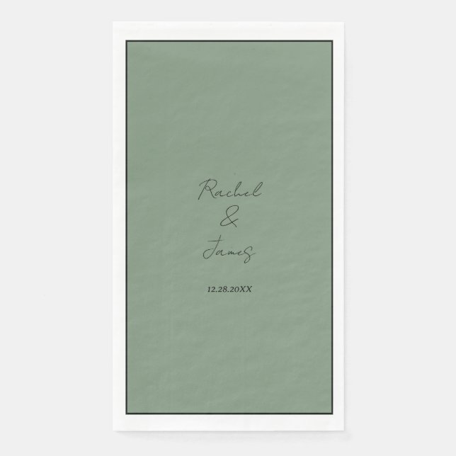 Monogram Name Sage Green Elegant Script Wedding Paper Guest Towels (Front)