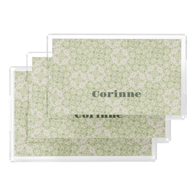 Monogram Name Sage Green Pattern | Acrylic Tray (Set)
