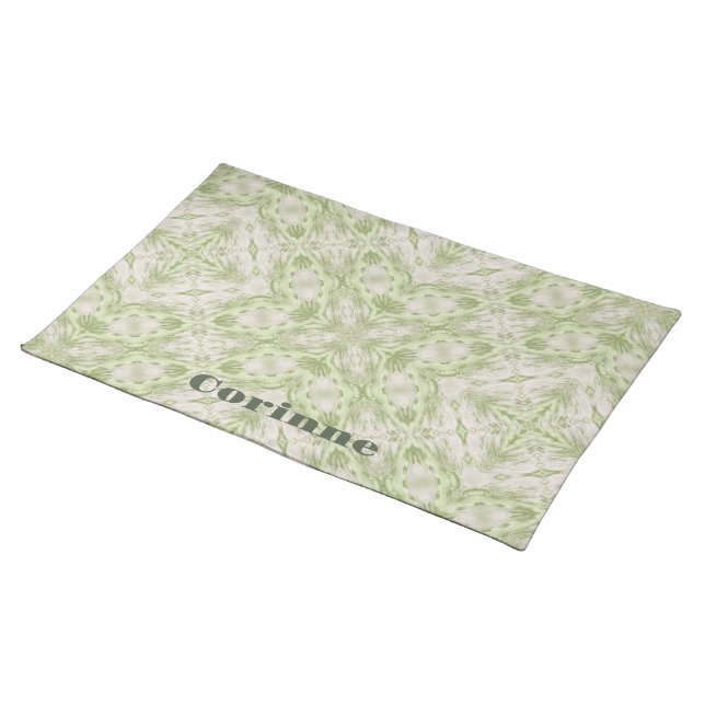 Monogram Name Sage Green Pattern | Cloth Placemat (On Table)