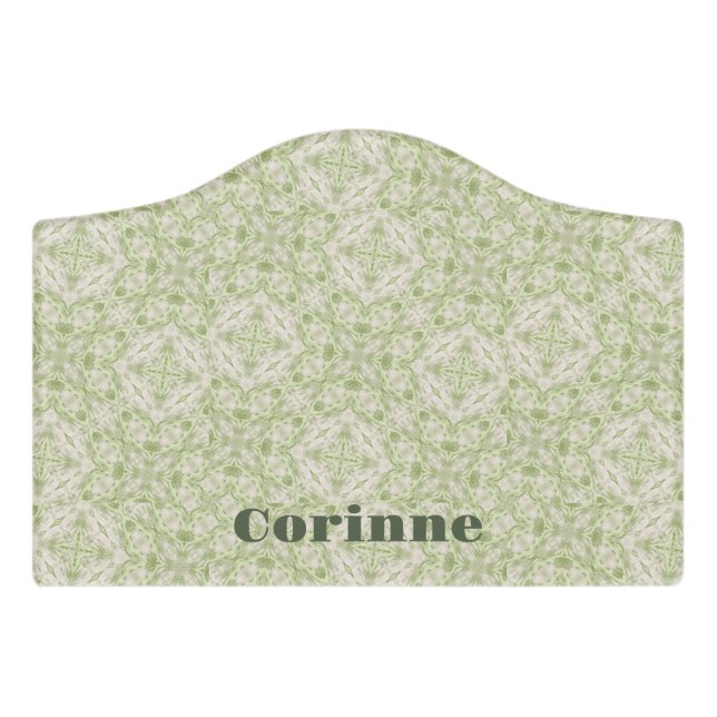 Monogram Name Sage Green Pattern | Door Sign (Small Crest Front)