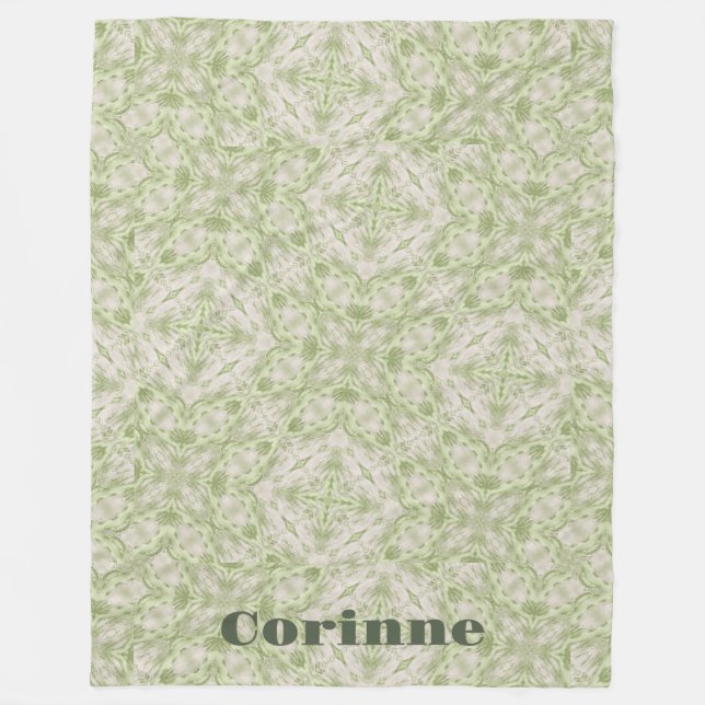 Monogram Name Sage Green Pattern | Fleece Blanket (Front)