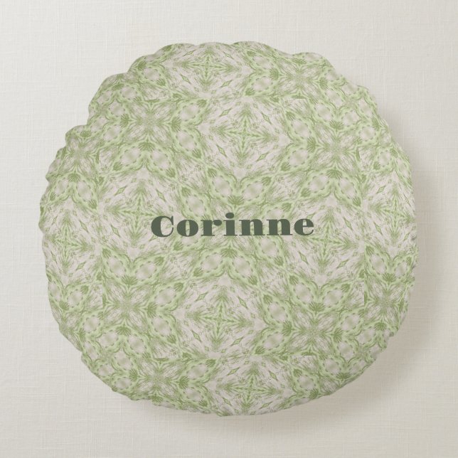 Monogram Name Sage Green Pattern | Round Pillow (Front)