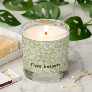 Monogram Name Sage Green Pattern Scented Candle