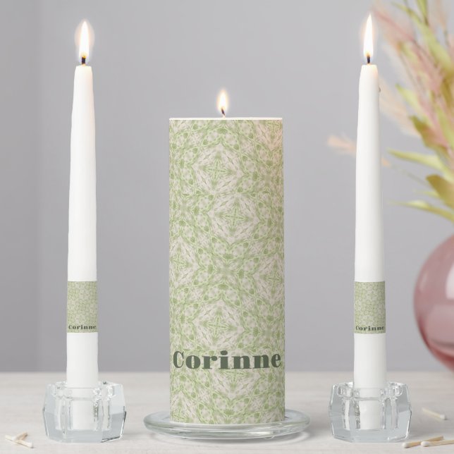 Monogram Name Sage Green Pattern | Unity Candle Set (In Situ)