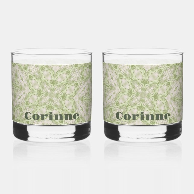 Monogram Name Sage Green Pattern | Whiskey Glass (Front)