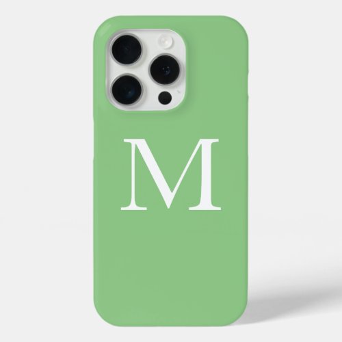 Monogram Name Sage Green White Simple Custom Color iPhone 15 Pro Case