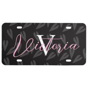 Monogram Name Script Any Color Hearts License Plate