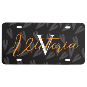 Monogram Name Script Any Color Hearts License Plate