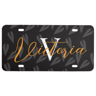 Monogram Name Script Any Color Hearts License Plate