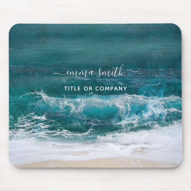 Monogram Name Script Beach Ocean Modern Mouse Pad (Front)
