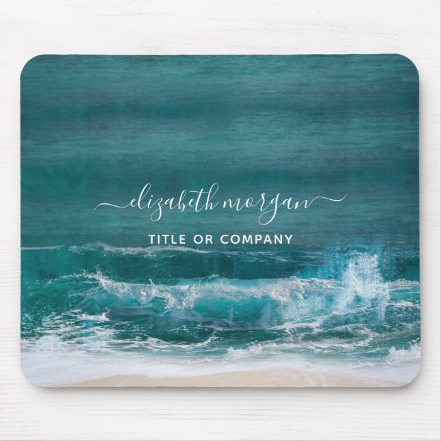 Monogram Name Script Beach Ocean Modern Mouse Pad (Front)