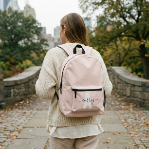 Monogram Name Script Blush Pink Printed Backpack