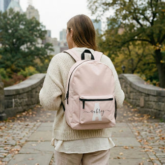 Monogram Name Script Blush Pink Printed Backpack