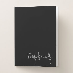 Monogram Name Script Classic Black Pocket Folder
