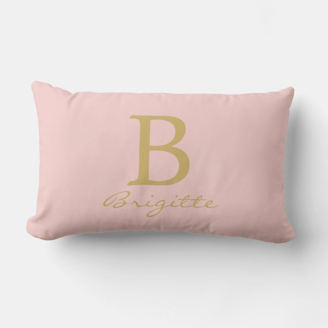 Monogram Name Script Letter B Modern Pink Template Lumbar Pillow (Front)