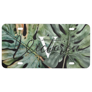 Monogram Name Script Plant License Plate