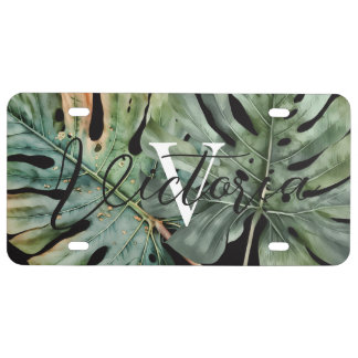 Monogram Name Script Plant License Plate