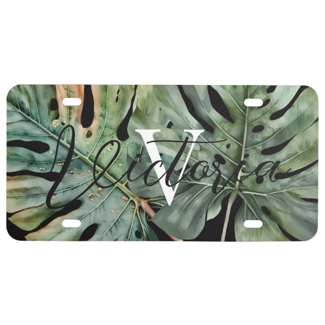 Monogram Name Script Plant License Plate (Front)