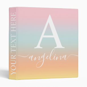 Monogram Name Script Text Gradient Ombre Pink   3 Ring Binder