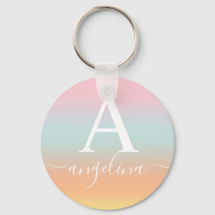 Monogram Name Script Text Gradient Ombre Pink   Keychain