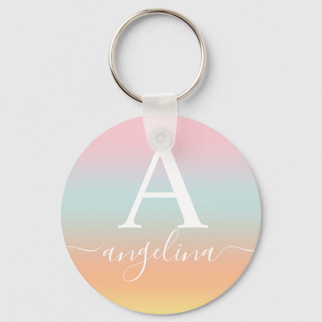 Monogram Name Script Text Gradient Ombre Pink   Keychain (Front)