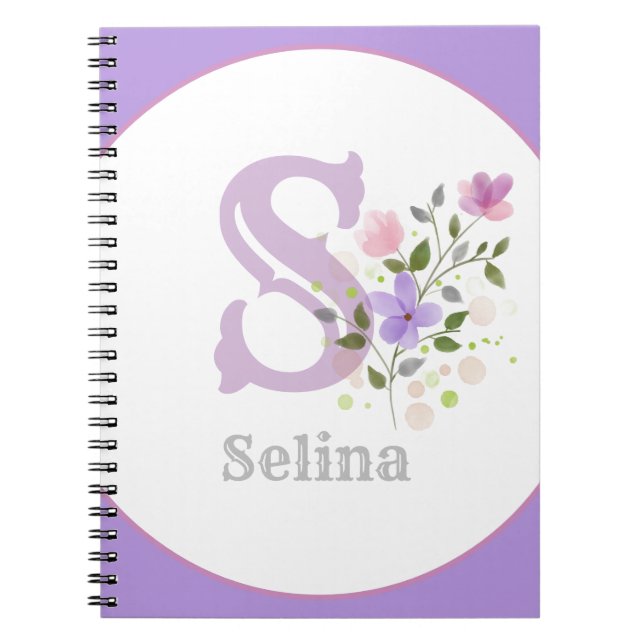 Monogram & Name Selina with Flowers Notebook (Front)
