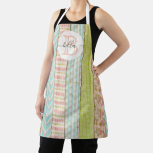 Monogram Name Shabby Roses on Rustic Wood Cottage Apron