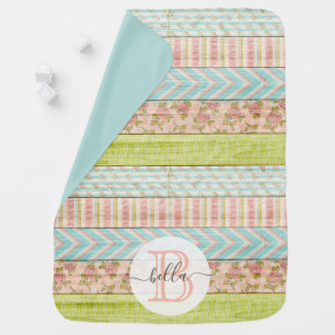 Monogram Name Shabby Roses on Rustic Wood Cottage Baby Blanket