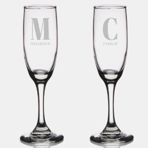 Monogram Name Simple Champagne Flute