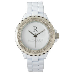 Monogram &amp; Name, Simple Classic Design In Grey Tex Watch