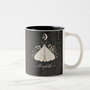 Monogram Name Simple Floral Butterfly Two-Tone Coffee Mug