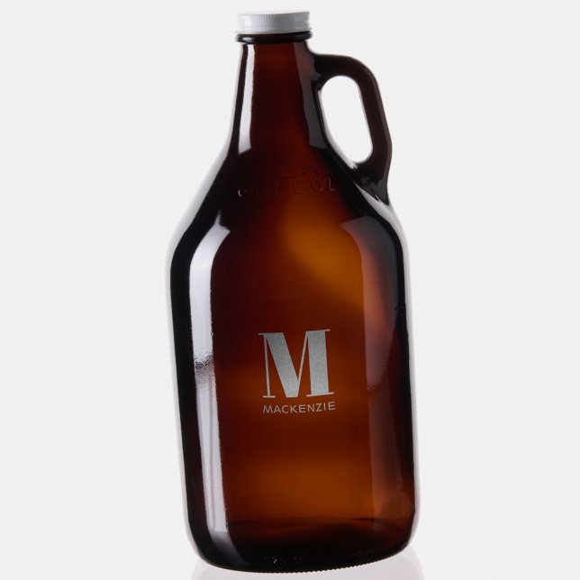 Monogram Name Simple Growler (Monogram initial name personalized typography etched growler bottle)