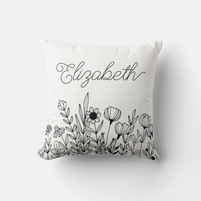 Monogram Name Simple Minimalistic Floral Graphic Throw Pillow (Front)