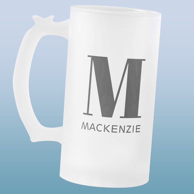 Monogram Name Simple Personalized Frosted Glass Beer Mug (Simple modern monogram initial and name personalized frosted glass beer mug)
