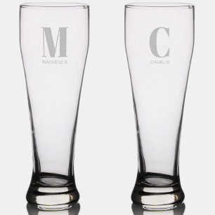 Monogram Name Simple Pilsner Glass