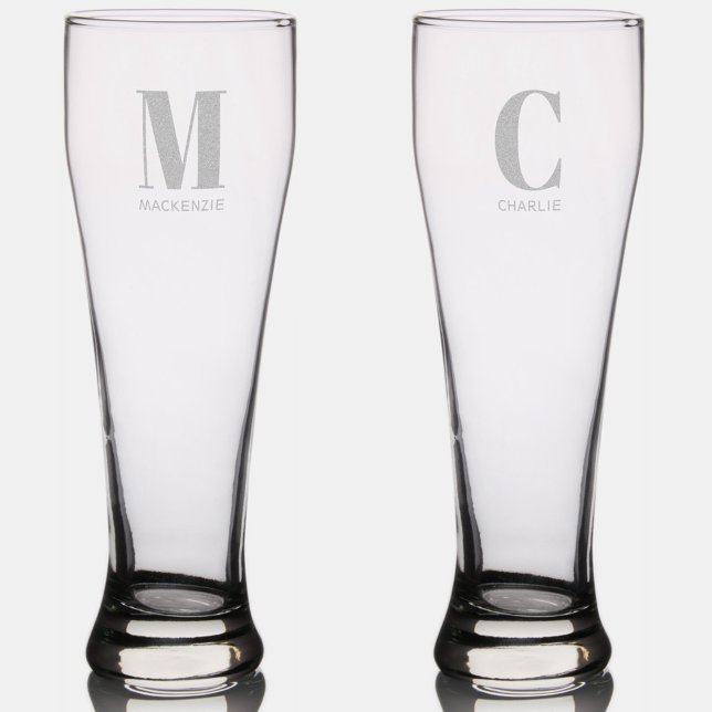 Monogram Name Simple Pilsner Glass (Monogram initial name personalized typography etched pilsner glass)