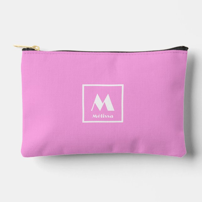 monogram name simple pink  accessory pouch (Front)