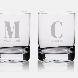 Monogram Name Simple Rocks Glass