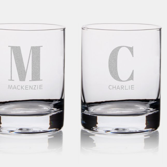 Monogram Name Simple Rocks Glass (Monogram initial name personalized typography etched whiskey rocks glass)