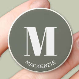 Monogram Name Simple Sage Green PopSocket