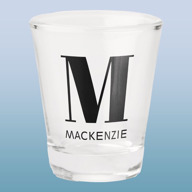 Monogram Name Simple Shot Glass (Monogram name modern personalized shot glass)