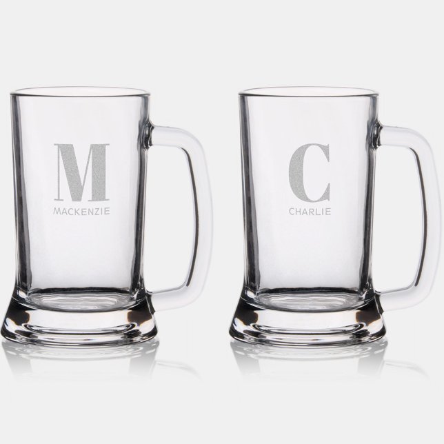 Monogram Name Simple Stein (Monogram initial name personalized typography etched beer stein)