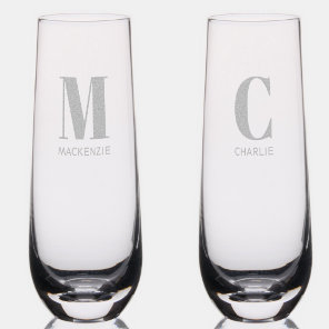 Monogram Name Simple Stemless Champagne Flute