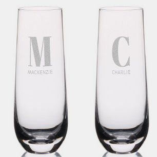 Monogram Name Simple Stemless Champagne Flute