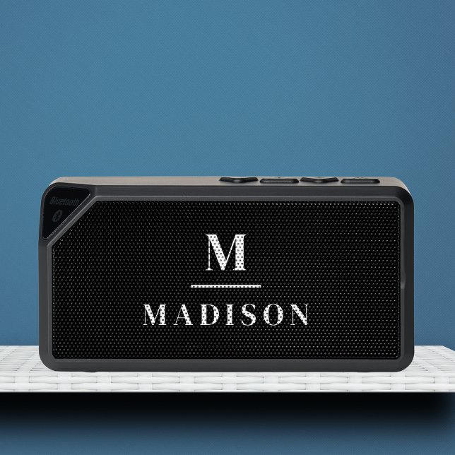 Monogram Name Simple Stylish Black White Bluetooth Speaker (Creator Uploaded)