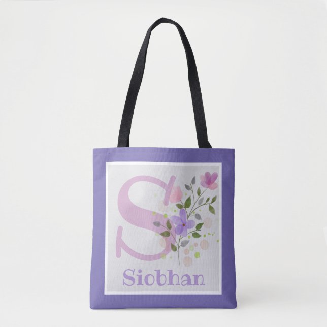Monogram & Name Siobhan with Flowers Tote Bag (Front)